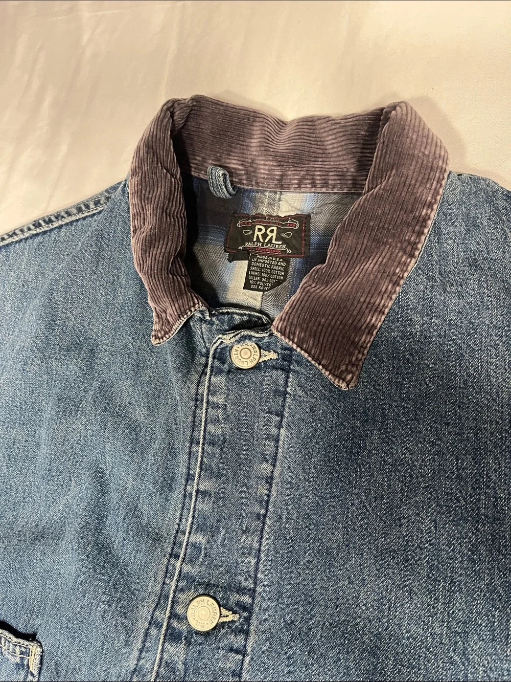 Vintage RRL Double RL Ralph Lauren Denim Chore Jacket USA Made Flannel Lined XL